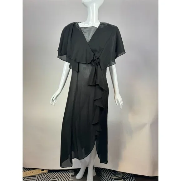 Designer | Dresses | Designer Asymmetrical Tulip Hem Semi Sheer Dress  Medium Black Polyester Blend | Poshmark